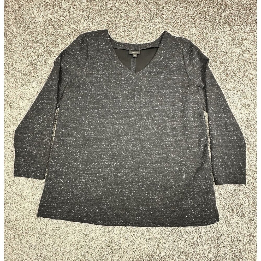 J.Jill Wearever Tunic Top M Black Gray V-Neck Stretch Travel‎ Career Knit